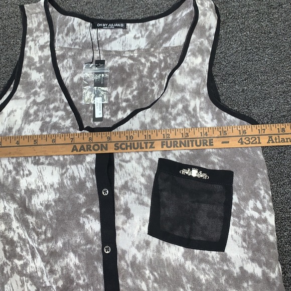 Oh My Julian Tank Top Womens Size S Sleeveless Button Down Black Gray Sheer NWT - Picture 11 of 11